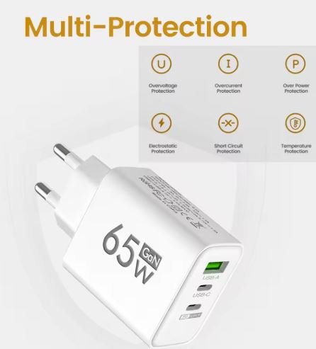 Chargeur de téléphone portable à charge rapide 65 Watt
